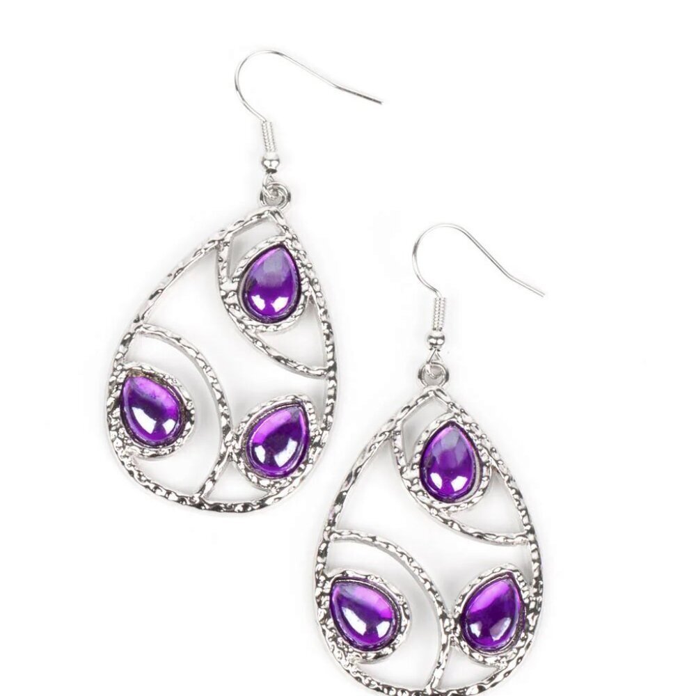 Paparazzi Jewelry - Send the BRIGHT Message - Purple Earrings - Vintage - Picture 2 of 4
